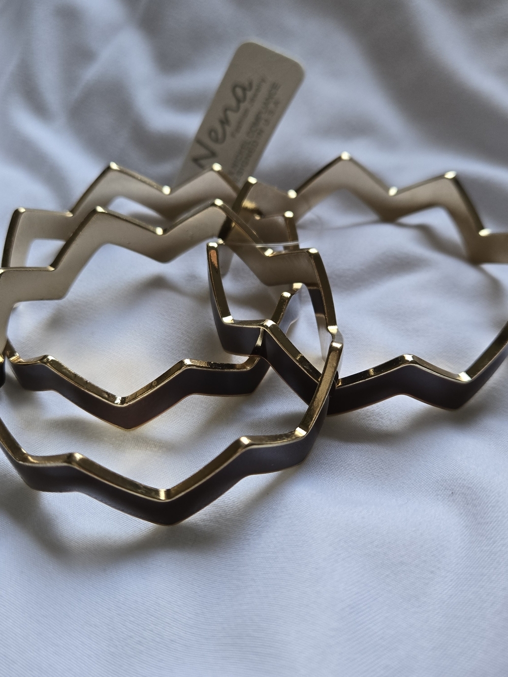 Nena Chevron Bangle Bracelet Set - Brown and Gold